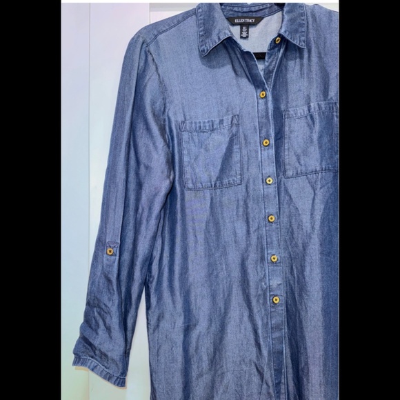 Ellen Tracy Chambray Button Down Dress with Side Slits Size Small - Picture 6 of 10